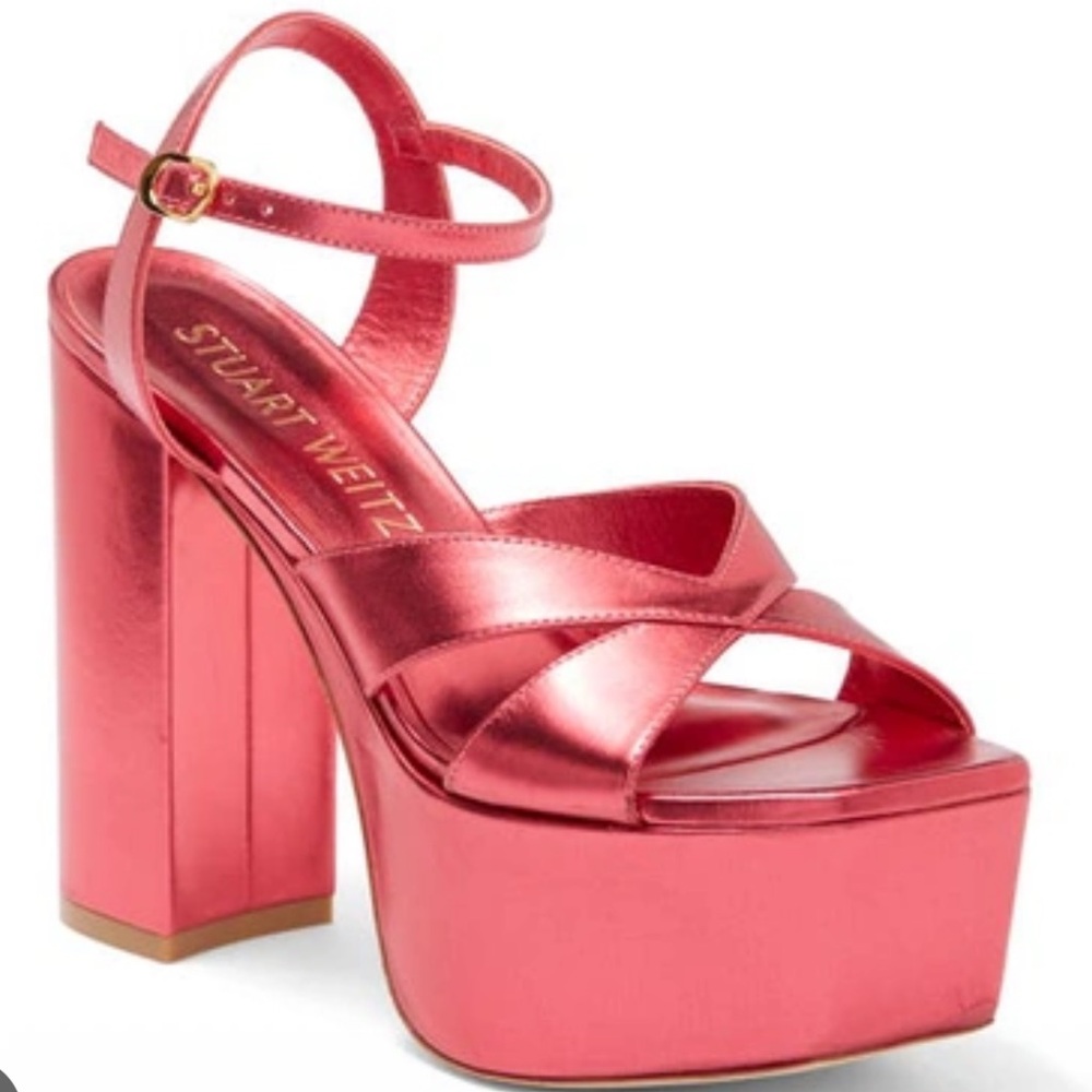 🌹STUART WEITZMAN 🌹Miami Square High 140 Platform Sandal In Hot Pink Size: 8B